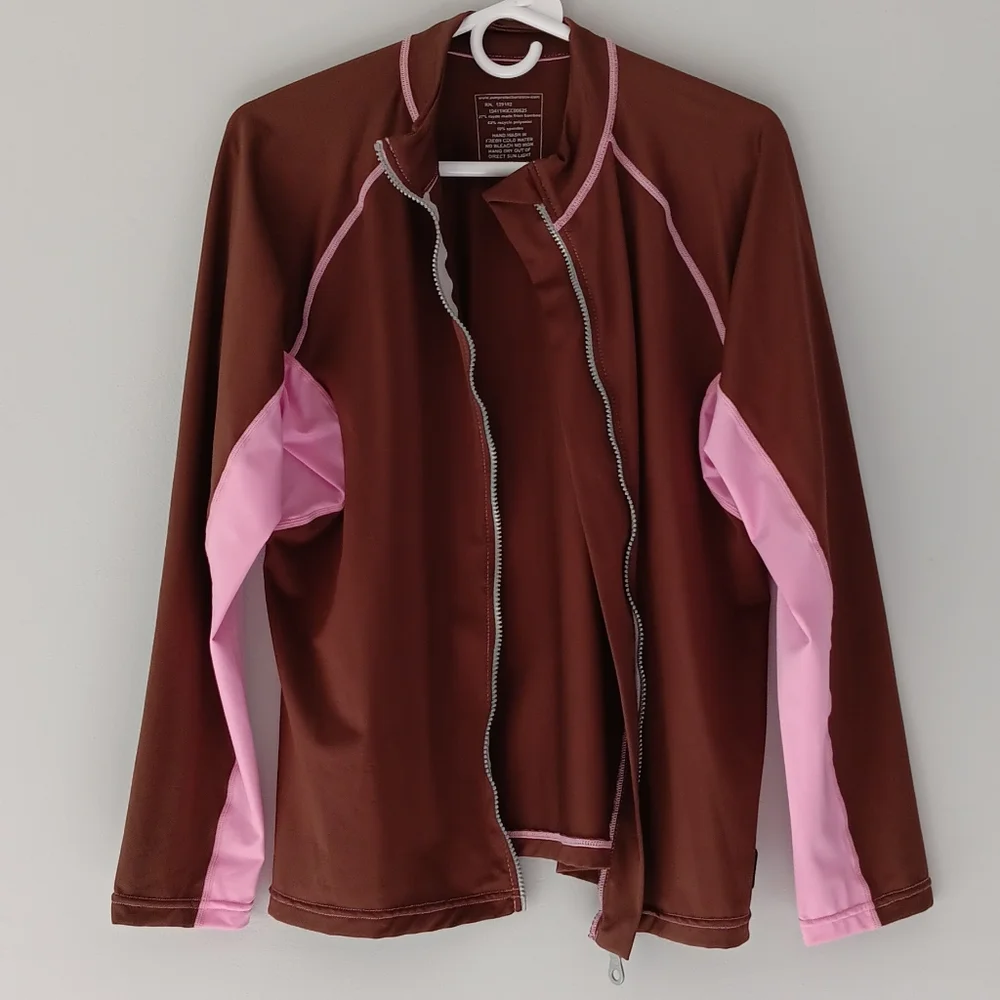 DuckSkinz UV & H2O Armor Long-Sleeved Full ZIp Jacket Brown Pink Medium